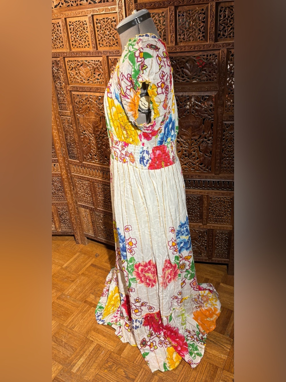 Me2Magic Boho Floral Maxi Dress in Off White with Multicolor Print - Picture 3 of 6